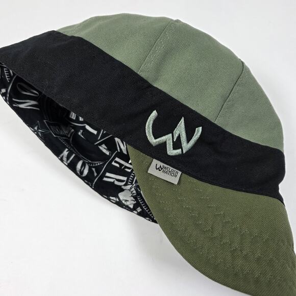 Welder Nation Welding Hat Cap Size 7 5/8 Reversible Green/Black skulls - Picture 1 of 11